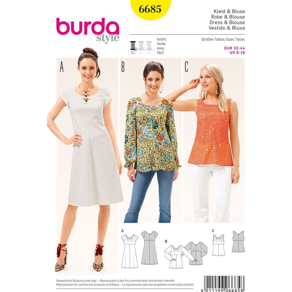 Burda B6685 Womens Dress and Blouse Sewing Pattern 6685 Image 1 From Patternsandplains.com