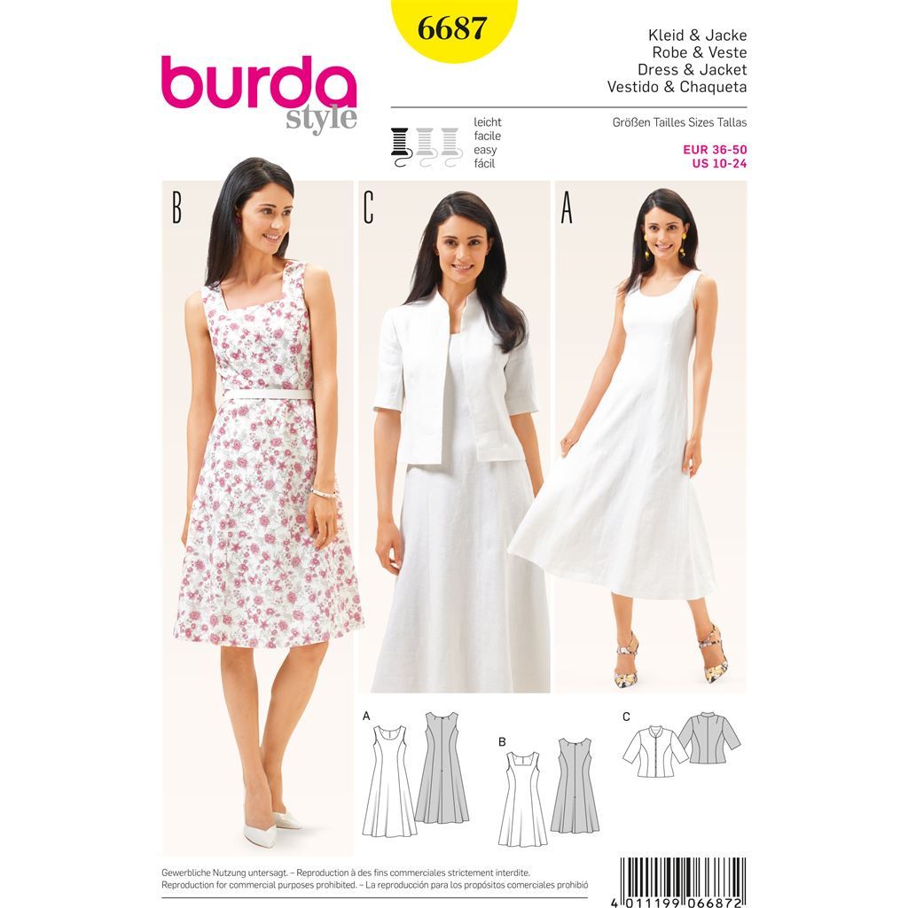 Burda B6687 Womens Dress and Jacket Sewing Pattern 6687 Image 1 From Patternsandplains.com