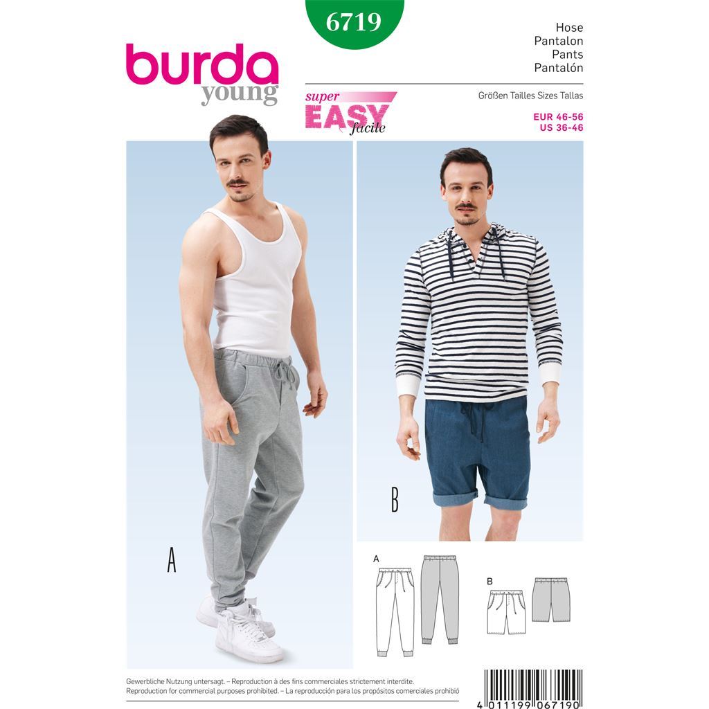 Burda B6719 Mens Jogging Trousers Sewing Pattern 6719 Image 1 From Patternsandplains.com