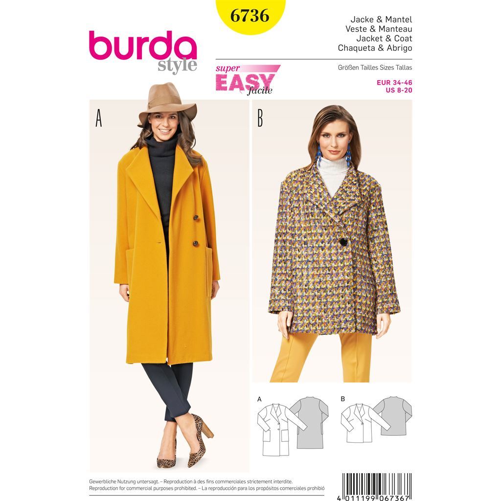 Burda B6736 Womens Jackets and Coats Sewing Pattern 6736 Image 1 From Patternsandplains.com
