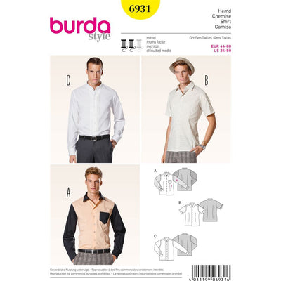 Burda B6931 Burda Style Menswear Sewing Pattern 6931 Image 1 From Patternsandplains.com