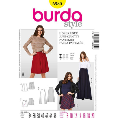 Burda B6980 Burda Style Trouserskirts Sewing Pattern 6980 Image 1 From Patternsandplains.com