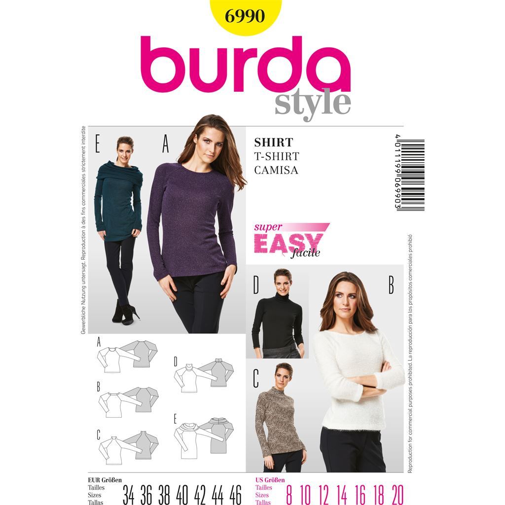 Burda B6990 Burda Style T Shirt Sewing Pattern 6990 Image 1 From Patternsandplains.com