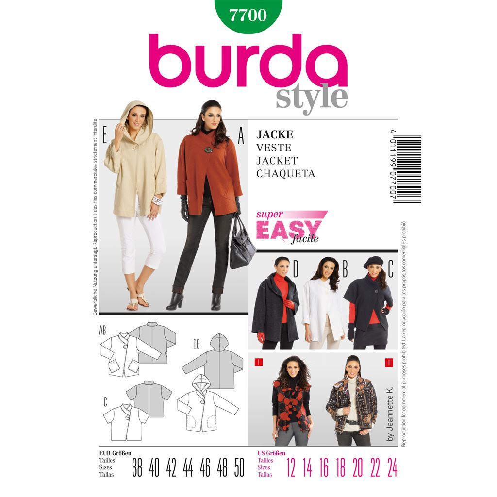 Burda B7700 Jacket Sewing Pattern 7700 Image 1 From Patternsandplains.com