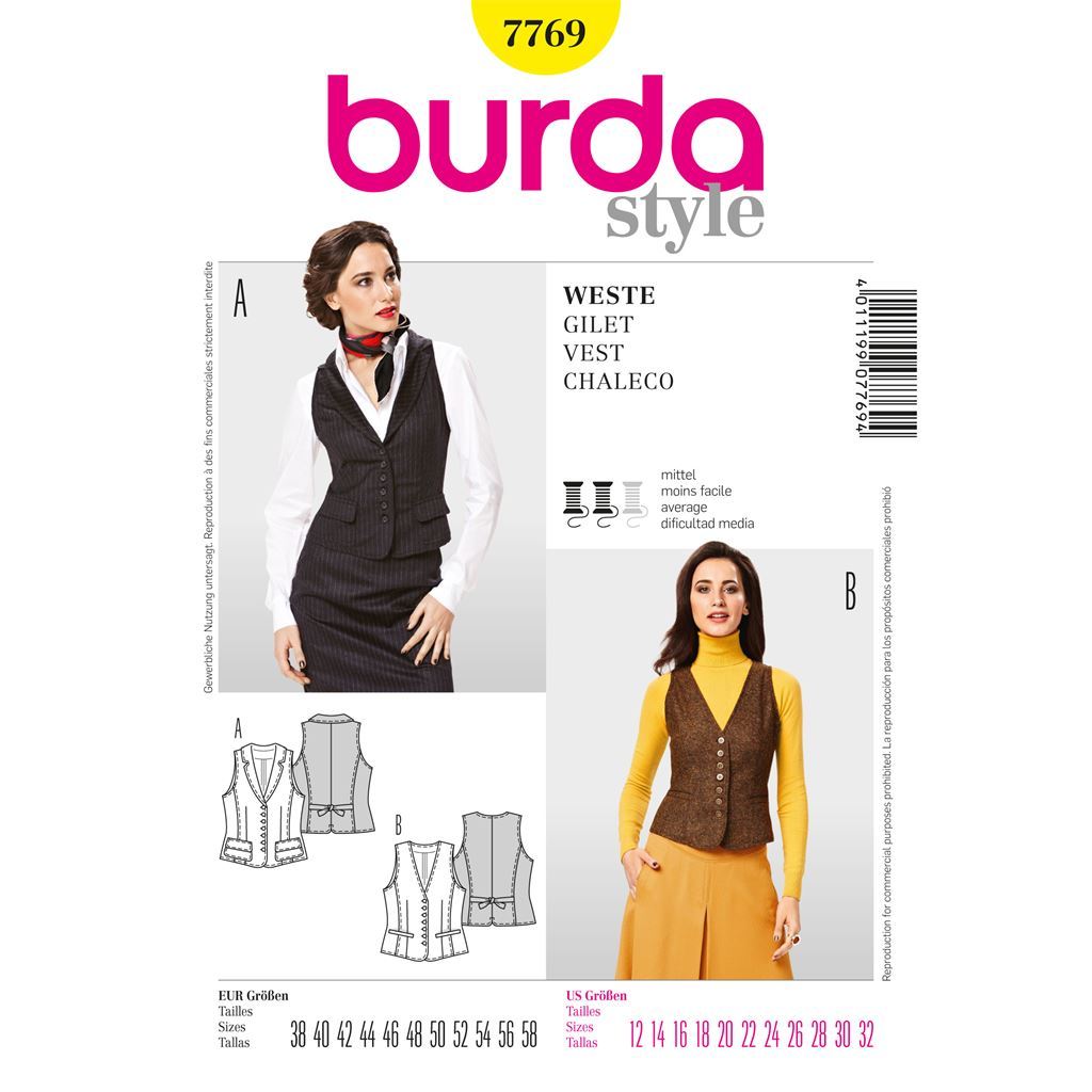 Burda B7769 Vest Sewing Pattern 7769 Image 1 From Patternsandplains.com