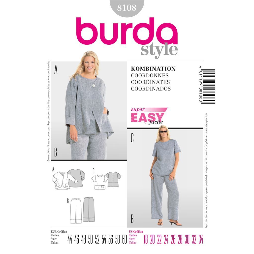 Burda B8108 Coordinates Sewing Pattern 8108 Image 1 From Patternsandplains.com