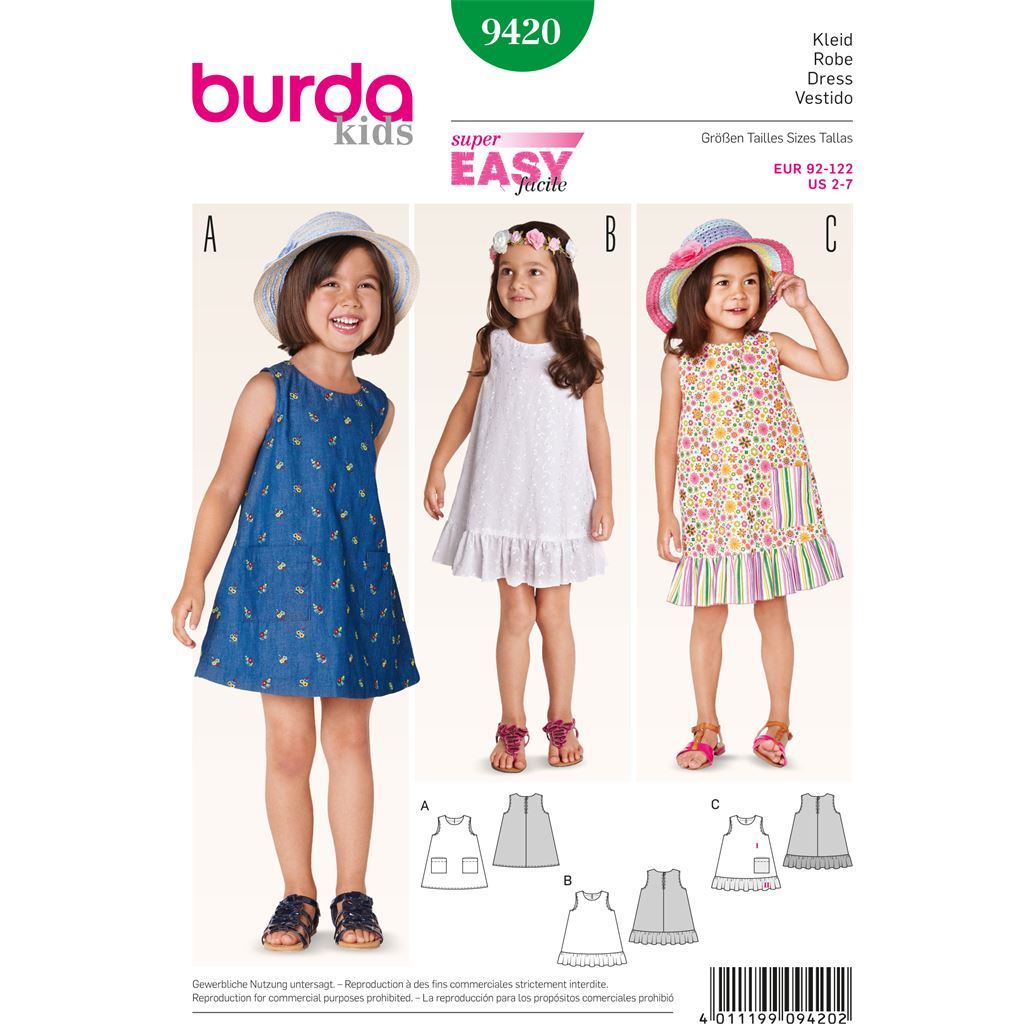 Burda B9420 Toddlers Sewing Pattern 9420 Image 1 From Patternsandplains.com