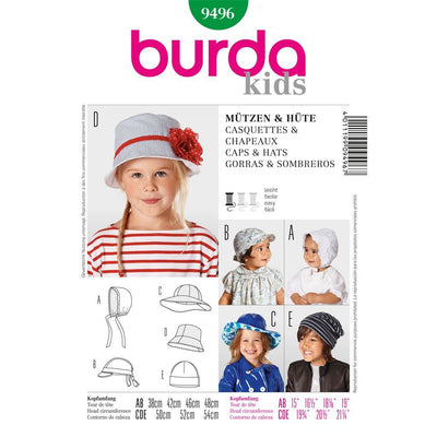 Burda B9496 Style Caps and Hats Sewing Pattern 9496 Image 1 From Patternsandplains.com