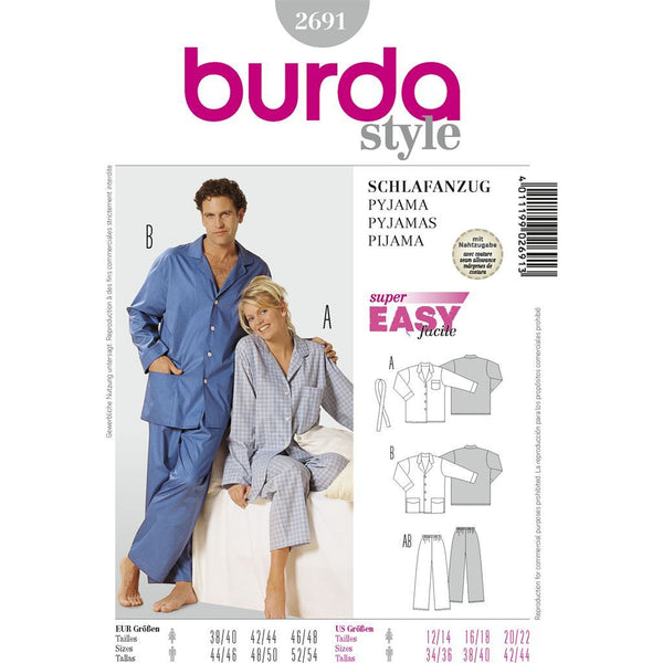 Burda Style B2691 Pyjamas Sewing Pattern 2691 - Patterns and Plains