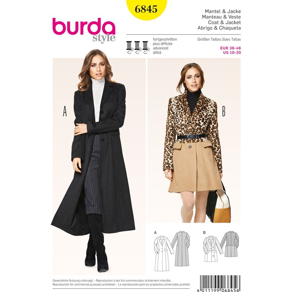Burda Style B6845 Jacket Coat and Vest Sewing Pattern 6845 Image 1 From Patternsandplains.com