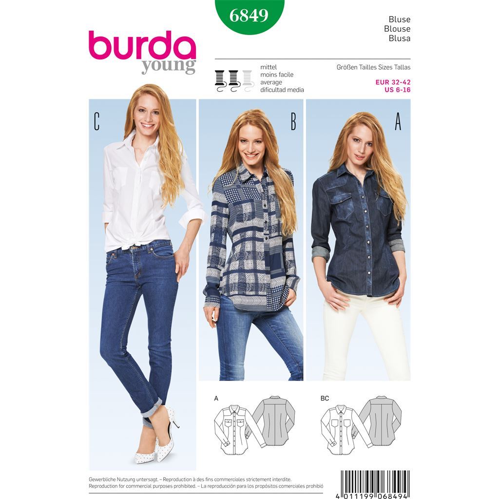 Burda Style B6849 Top Shirt and Blouse Sewing Pattern 6849 Image 1 From Patternsandplains.com