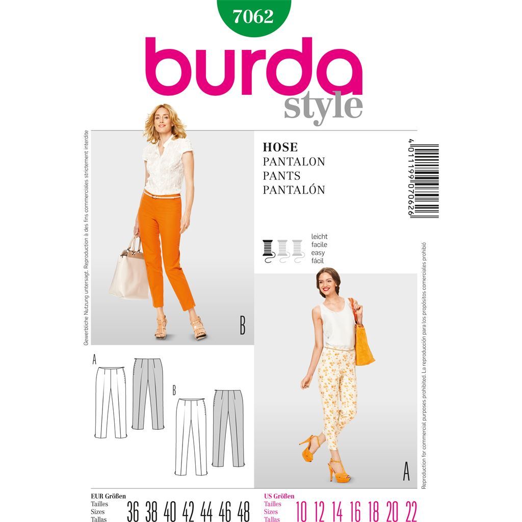 Burda Style B7062 Trousers Sewing Pattern 7062 Image 1 From Patternsandplains.com