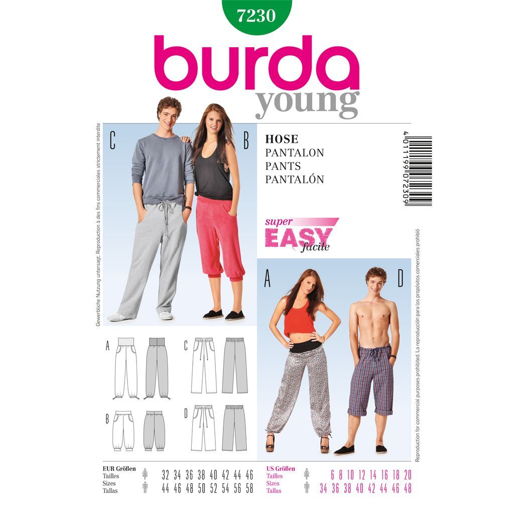 Burda Style B7230 Trousers Sewing Pattern 7230 Image 1 From Patternsandplains.com