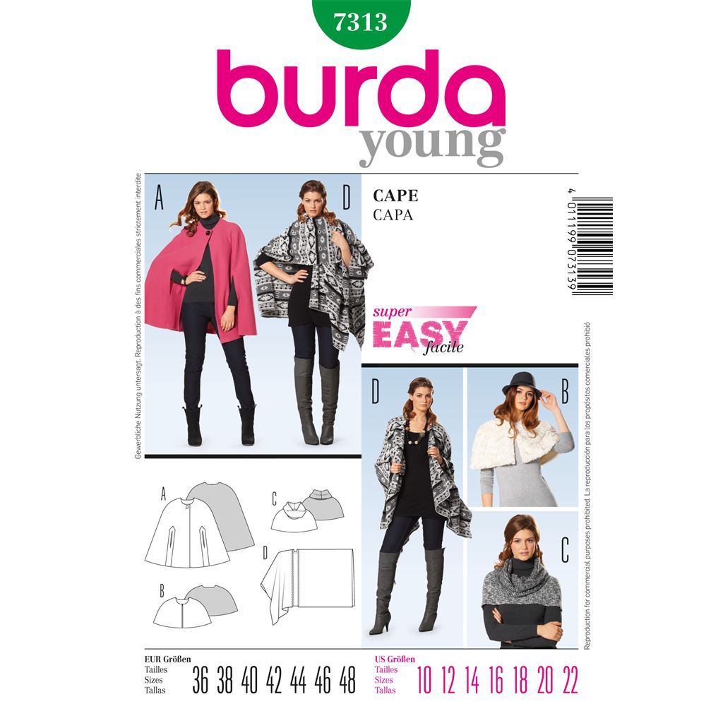 Burda Style B7313 Cape Sewing Pattern 7313 Image 1 From Patternsandplains.com