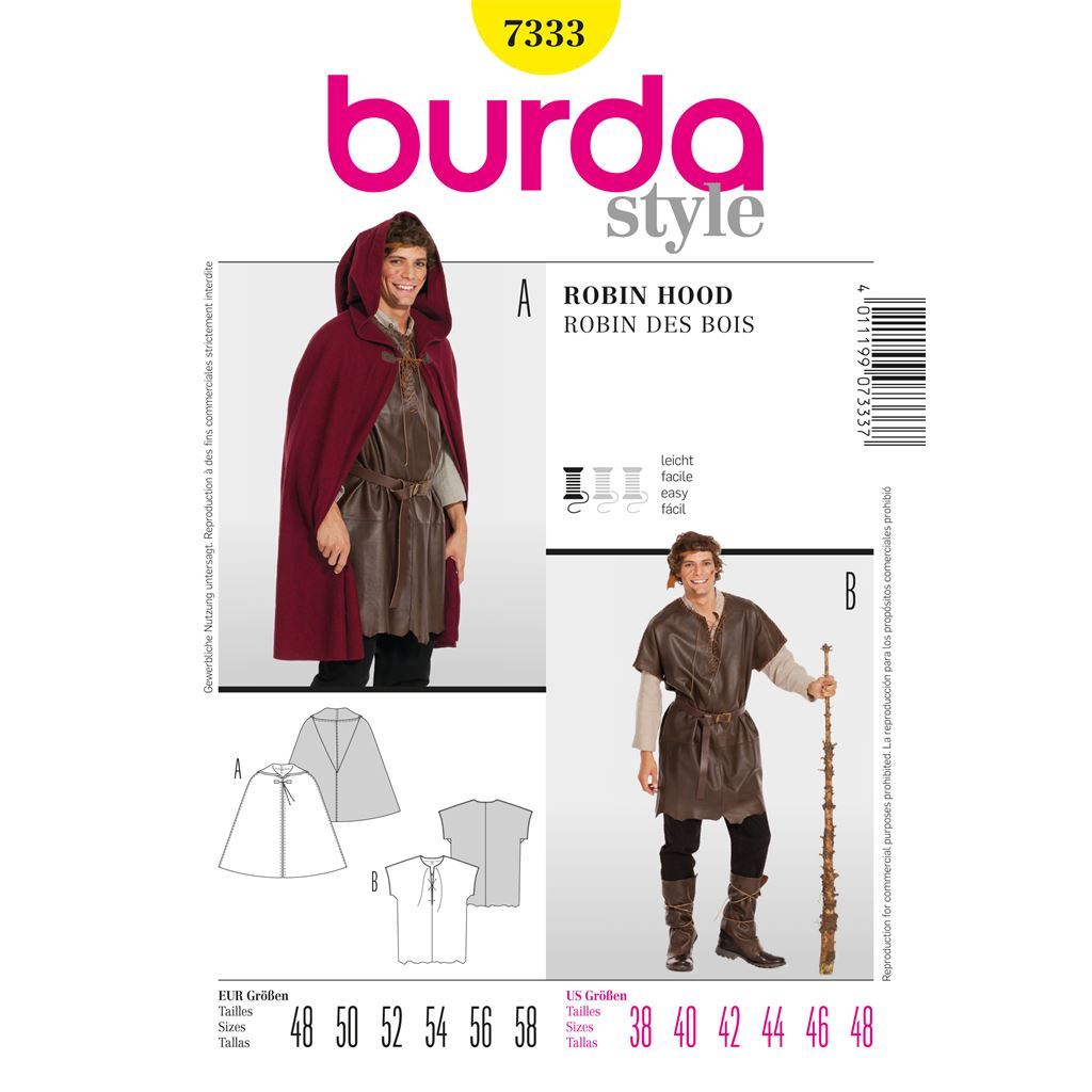 Burda Style B7333 Mens Robin Hood Costume Sewing Pattern 7333 Image 1 From Patternsandplains.com