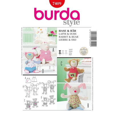 Burda Style B7409 Rabbit and Bear Toy Sewing Pattern 7409 Image 1 From Patternsandplains.com