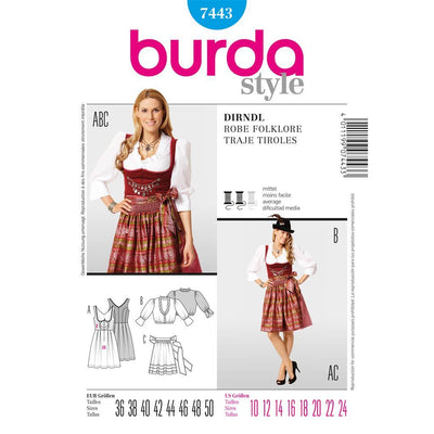 Burda Style B7443 Dirndl Dress Sewing Pattern 7443 Image 1 From Patternsandplains.com