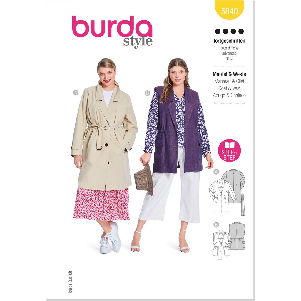 Burda Style Pattern 5840 Misses Coat and Vest B5840 Image 1 From Patternsandplains.com