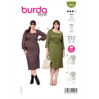 Burda Style Pattern 5966 Misses Square Neck Dress with Panel Seams B5966 Image 1 From Patternsandplains.com