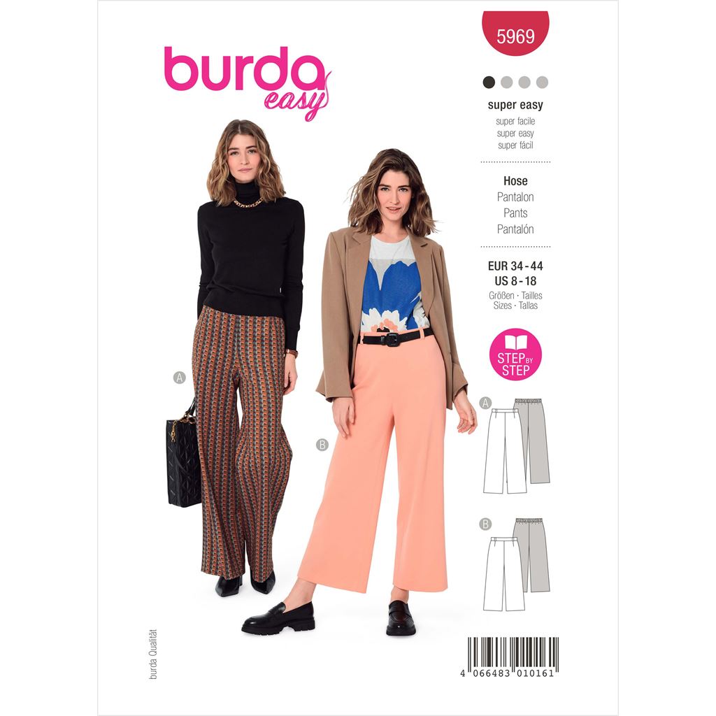 Burda Style Pattern 5969 Misses Wide Leg Pants with Back Elastic Waistband B5969 Image 1 From Patternsandplains.com