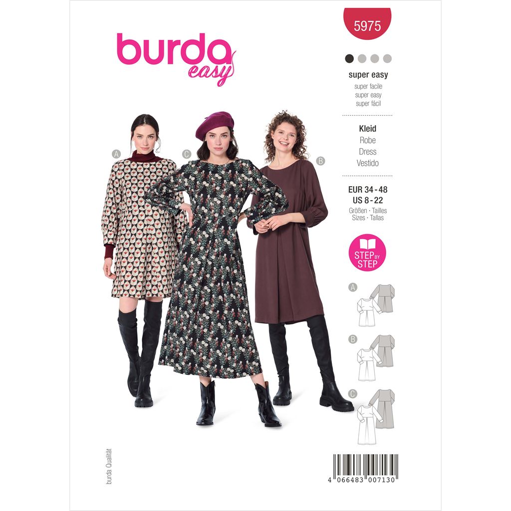 Burda Style Pattern 5975 Misses Dress with Scoop Neckline and Sleeve Bands B5975 Image 1 From Patternsandplains.com