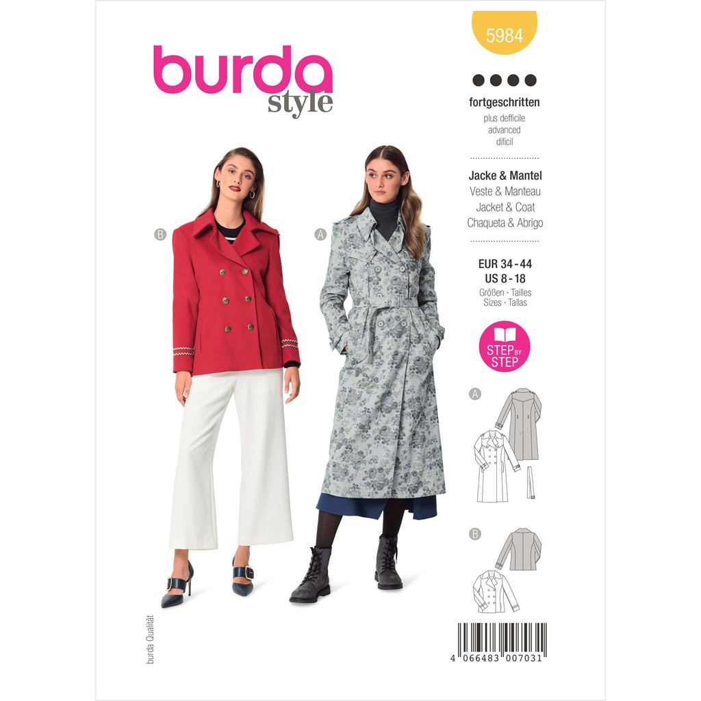 Burda Style Pattern 5984 Misses Caban Jacket and Trench Coat B5984 Image 1 From Patternsandplains.com