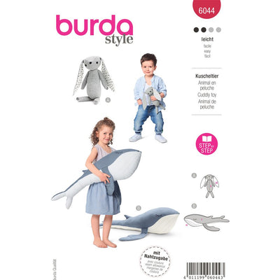 Burda Style Pattern 6044 Stuffed Animals Bunny and Whale B6044 Image 1 From Patternsandplains.com