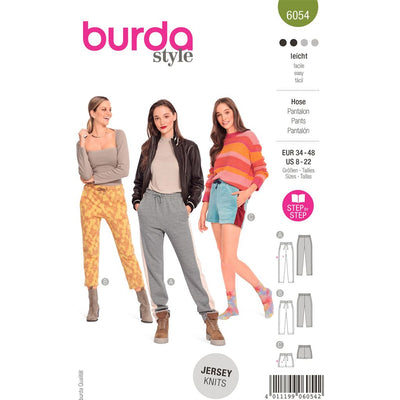 Burda Style Pattern 6054 Misses Jogging Pants in Three Lengths with Side Stripes B6054 Image 1 From Patternsandplains.com