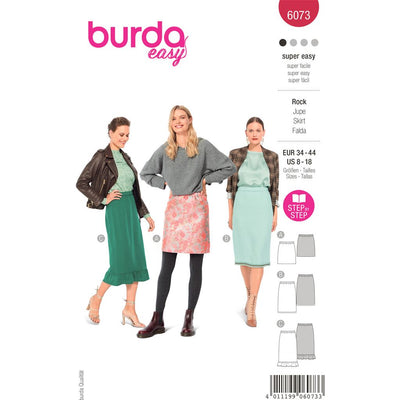 Burda Style Pattern 6073 Misses Skirt in Three Lengths with Elastic Slim Shape B6073 Image 1 From Patternsandplains.com
