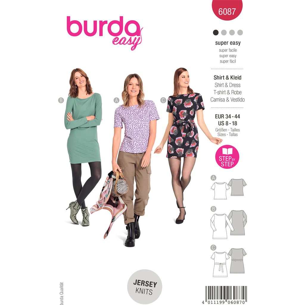 Burda Style Pattern 6087 Misses Top Dress Figure Fitting with Scoop Neckline B6087 Image 1 From Patternsandplains.com