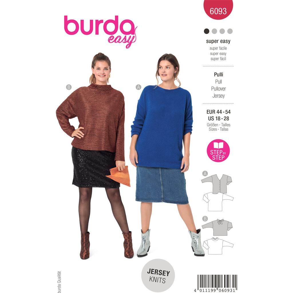 Burda Style Pattern 6093 Misses Pullover with Deep Back Neckline Slit and Bow B6093 Image 1 From Patternsandplains.com