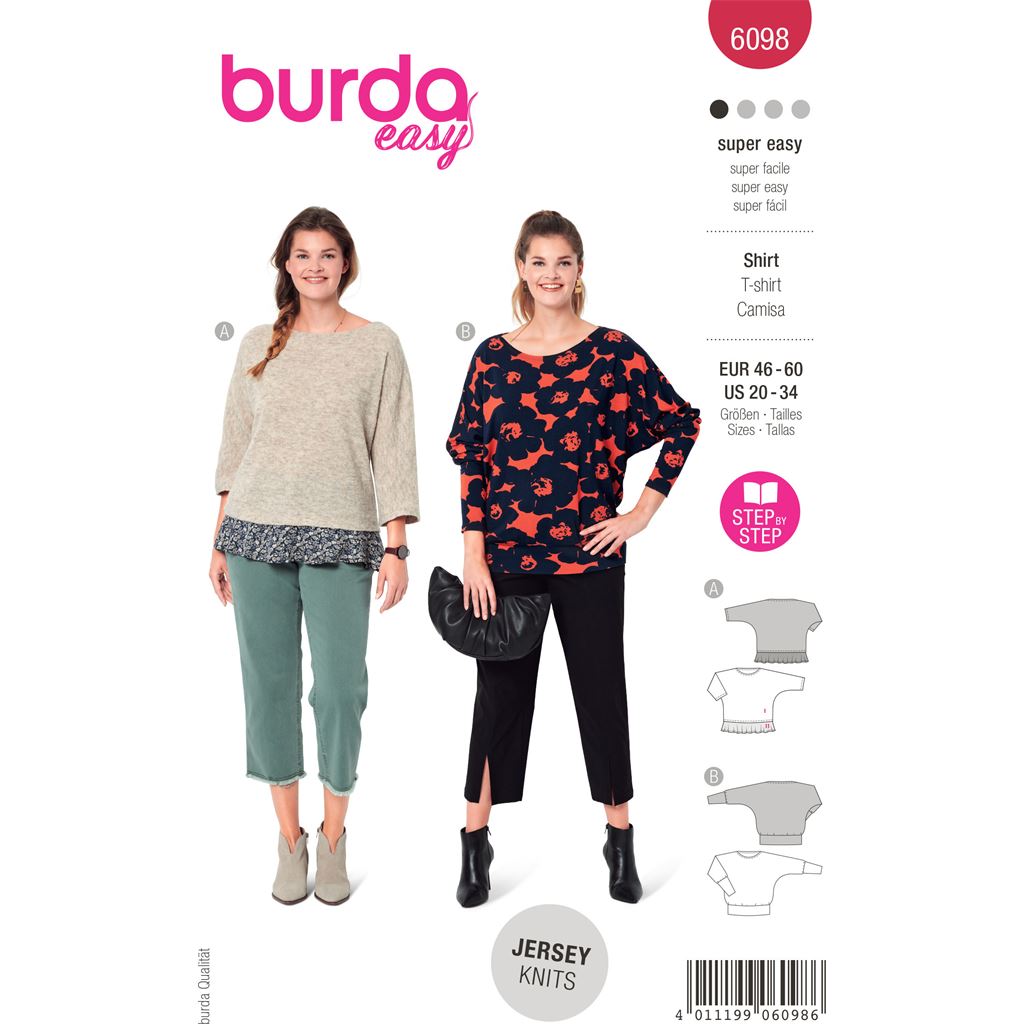 Burda Style Pattern 6098 Misses Top with Kimono Sleeves B6098 Image 1 From Patternsandplains.com