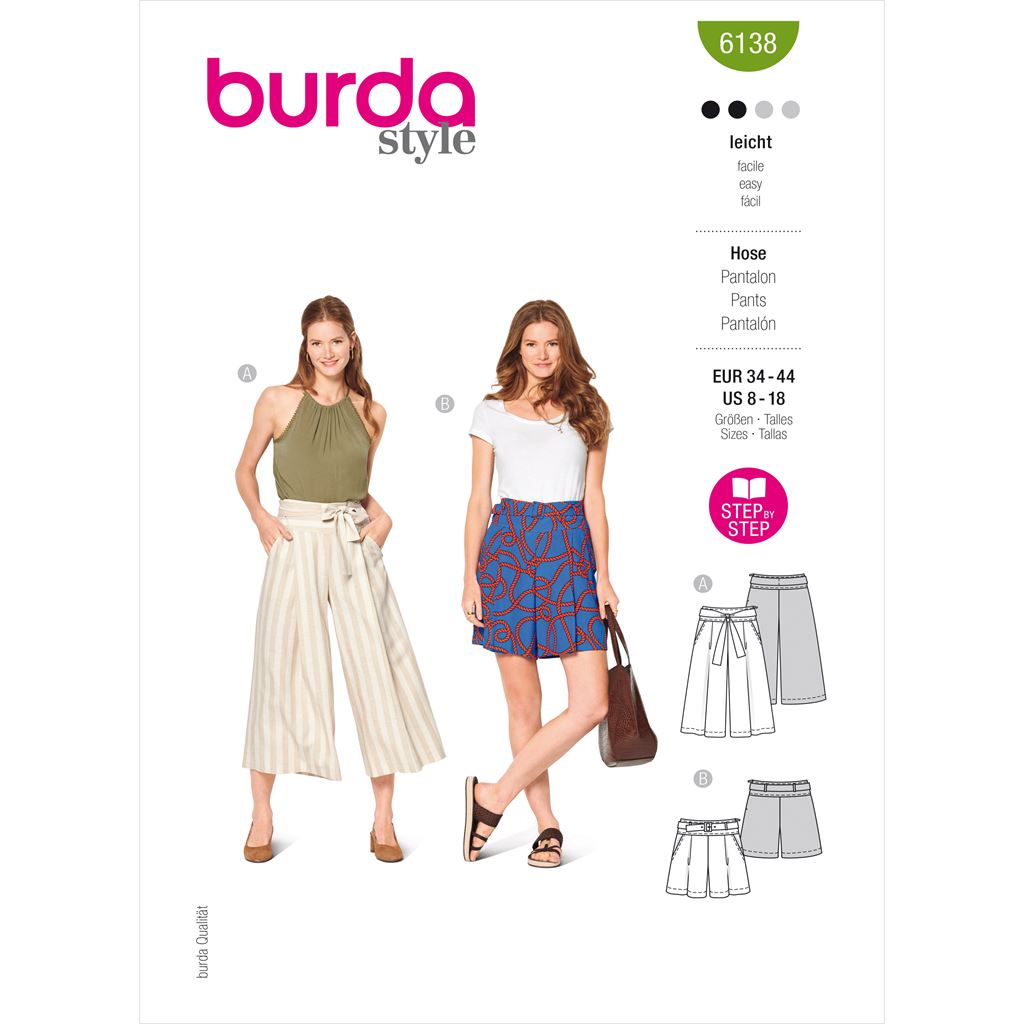 Burda Style Pattern 6138 Misses Culottes Trousers Pants B6138 Image 1 From Patternsandplains.com