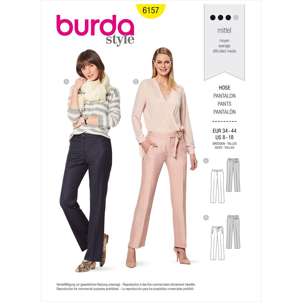 Burda Style Pattern 6157 Misses Trousers or pants with a shaped waistband Straight leg B6157 Image 1 From Patternsandplains.com