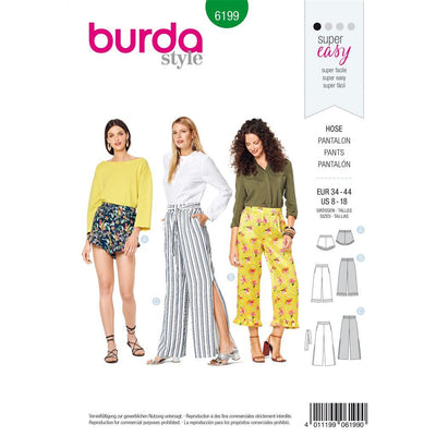 Burda Style Pattern 6199 Misses Trousers Pants Shorts Elastic Waist Hem Frills B6199 Image 1 From Patternsandplains.com
