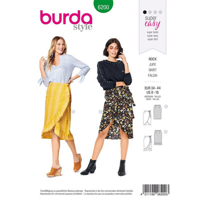 Burda Style Pattern 6200 Misses Wrap Skirt with Waistband and Tie Bands B6200 Image 1 From Patternsandplains.com