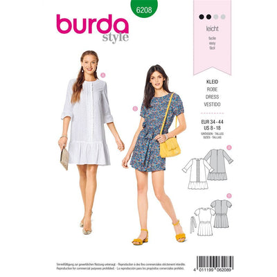 Burda Style Pattern 6208 Misses Dress Casual Fit Hem Frills B6208 Image 1 From Patternsandplains.com
