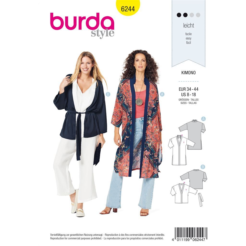 Burda Style Pattern 6244 Misses Kimono Coat Jacket B6244 Image 1 From Patternsandplains.com