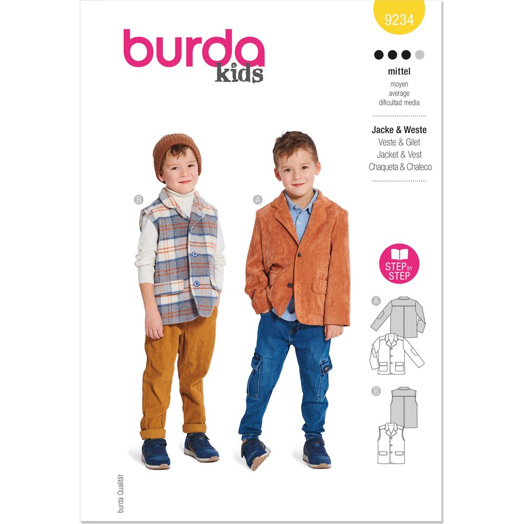 Burda Style Pattern 9234 Childrens Jacket and Waistcoat Vest B9234 Image 1 From Patternsandplains.com