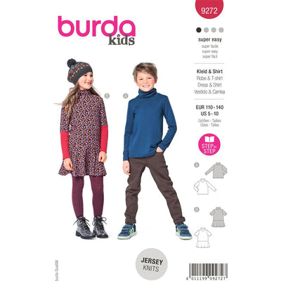Burda Style Pattern 9272 Childrens Top Dress with Roll Neck Collar B9272 Image 1 From Patternsandplains.com