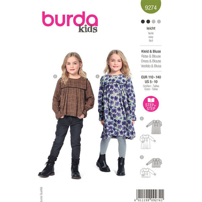 Burda Style Pattern 9274 Childrens Dress Blouse with Yoke Loose Drape B9274 Image 1 From Patternsandplains.com