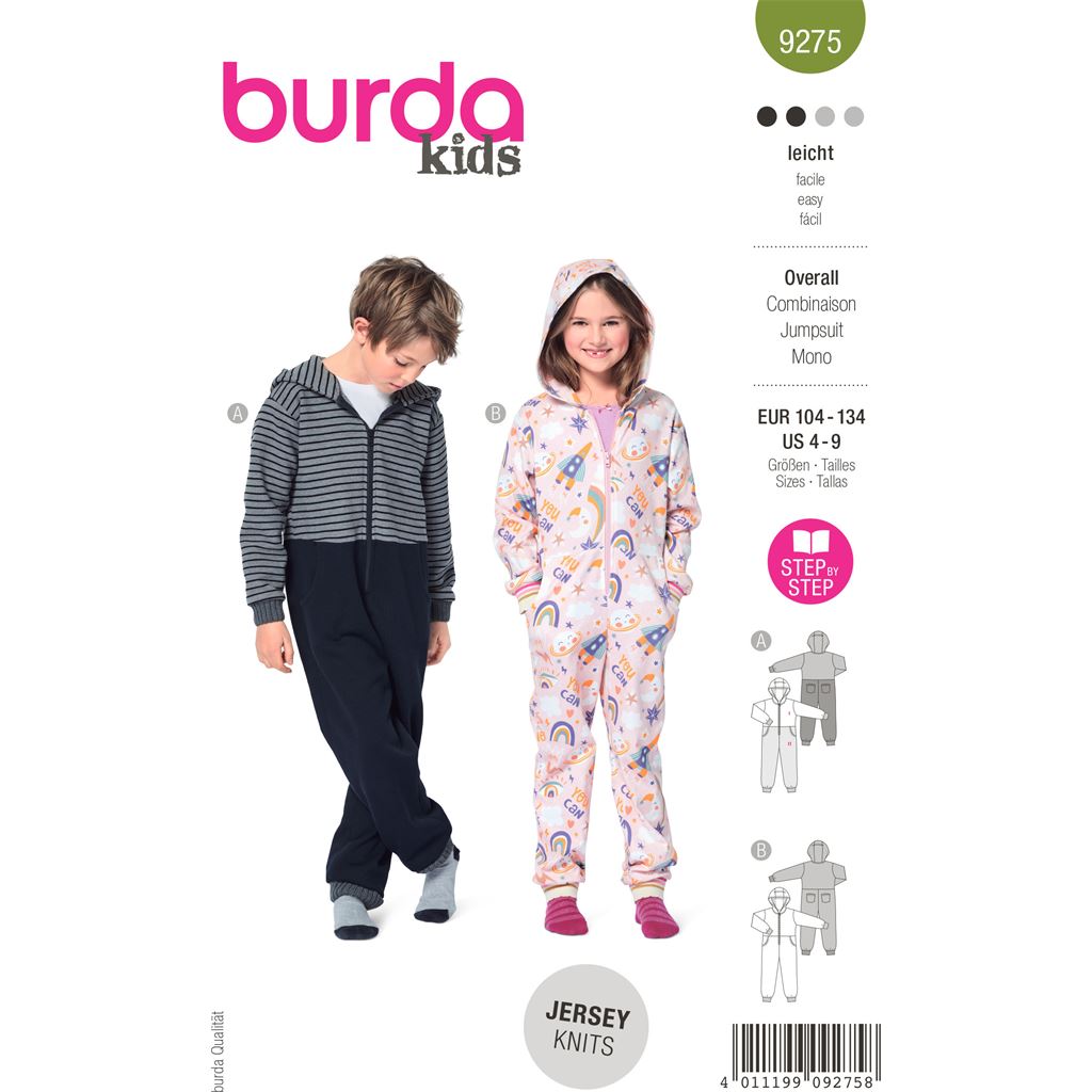 Burda Style Pattern 9275 Childrens Hooded Jumpsuit and Onesie B9275 Image 1 From Patternsandplains.com