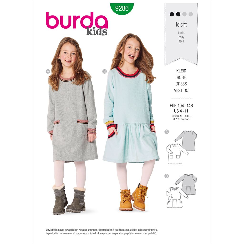 Burda Style Pattern 9286 Babies Dress Shirtdress with band finishing B9286 Image 1 From Patternsandplains.com