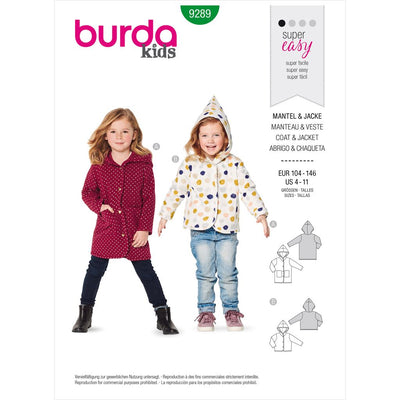 Burda Style Pattern 9289 Childrens Coat Jacket Hood B9289 Image 1 From Patternsandplains.com
