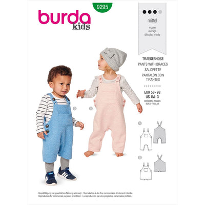 Burda Style Pattern 9295 Babies Bibbed trousers or pants Overalls with straps B9295 Image 1 From Patternsandplains.com