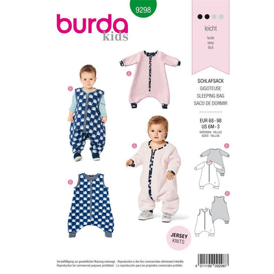 Burda Style Pattern 9298 Toddlers Sleeping Bag with Legs Overall Sleeping Bag B9298 Image 1 From Patternsandplains.com