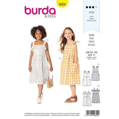 Burda Style Pattern 9304 Childrens Pinafore Dress with Front Button Fastening Gathered Skirt B9304 Image 1 From Patternsandplains.com