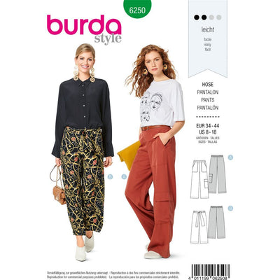 Burda Style Pattern B6250 Misses Pants Pull On with Elastic Waist Wide Leg Crop or Full Length 6250 Image 1 From Patternsandplains.com