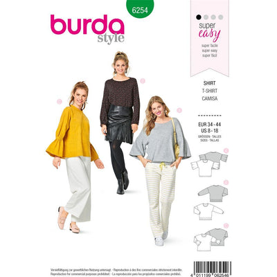 Burda Style Pattern B6254 Misses Tops Designed for Stretch Knits with Sleeve Variations 6254 Image 1 From Patternsandplains.com
