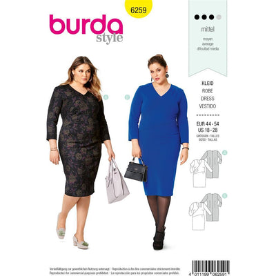Burda Style Pattern B6259 Womens Dresses Wrap Front Detail Designed for Stretch Knits 6259 Image 1 From Patternsandplains.com